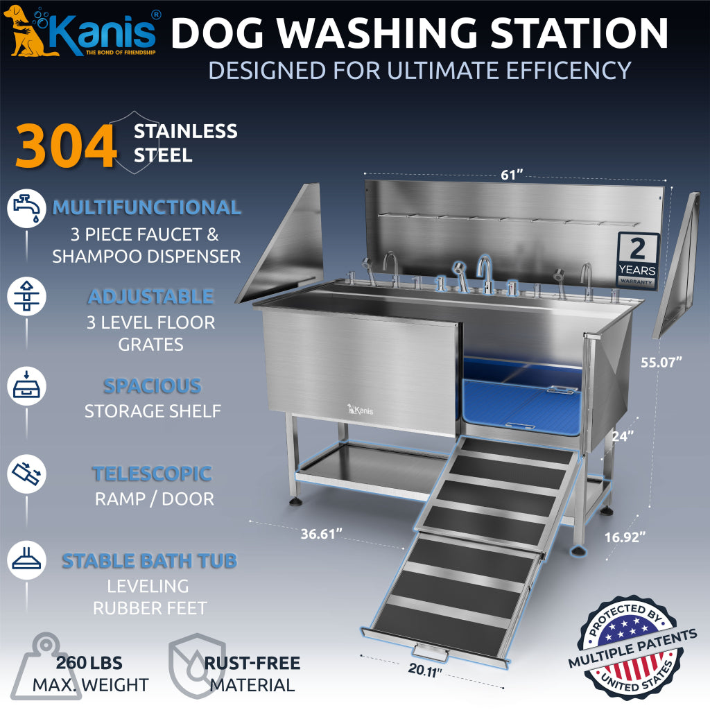 KANIS - Professional Stainless Steel Dog Bathing Station