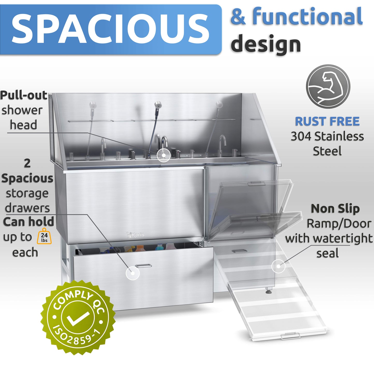 KANIS - Professional Stainless Steel Dog Bathing Station