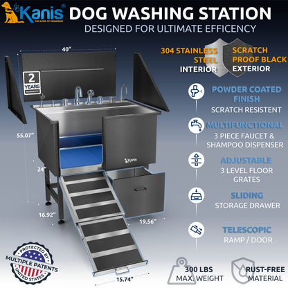 KANIS - Professional Stainless Steel Dog Bathing Station (Black)