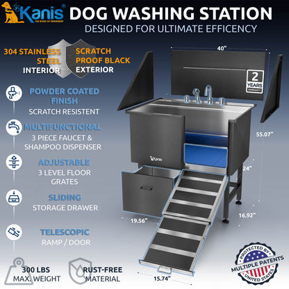 KANIS - Professional Stainless Steel Dog Bathing Station (Black)