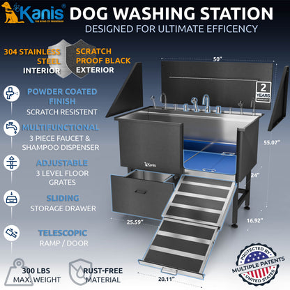 KANIS - Professional Stainless Steel Dog Bathing Station (Black)