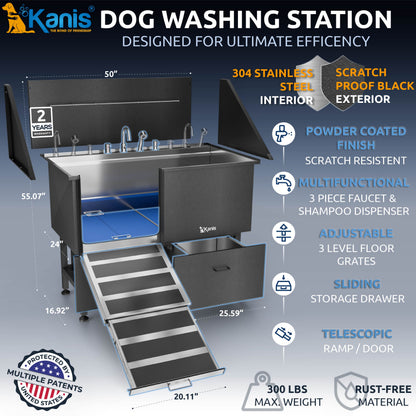 KANIS - Professional Stainless Steel Dog Bathing Station (Black)