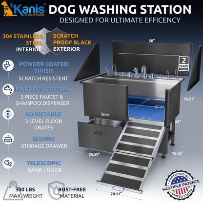 KANIS - Professional Stainless Steel Dog Bathing Station (Black)
