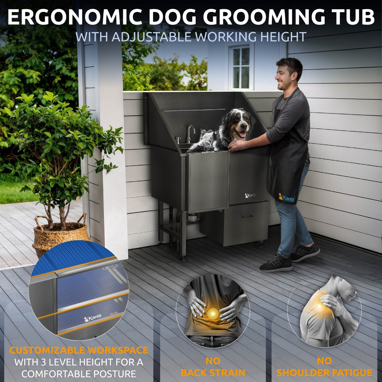 KANIS - Professional Stainless Steel Dog Bathing Station (Black)