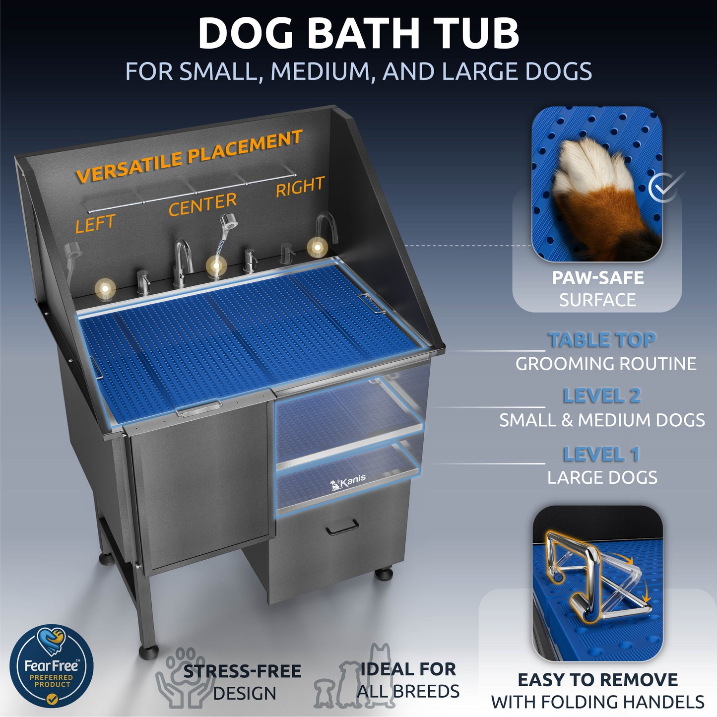 KANIS - Professional Stainless Steel Dog Bathing Station (Black)