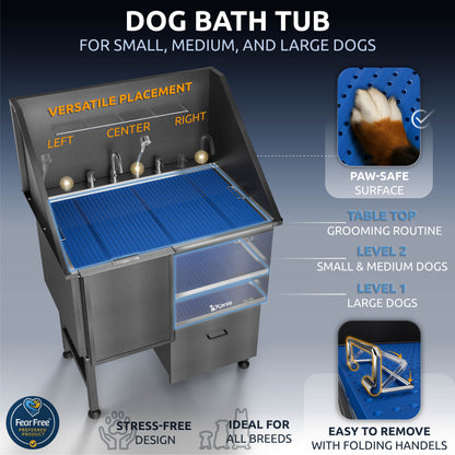 KANIS - Professional Stainless Steel Dog Bathing Station (Black)
