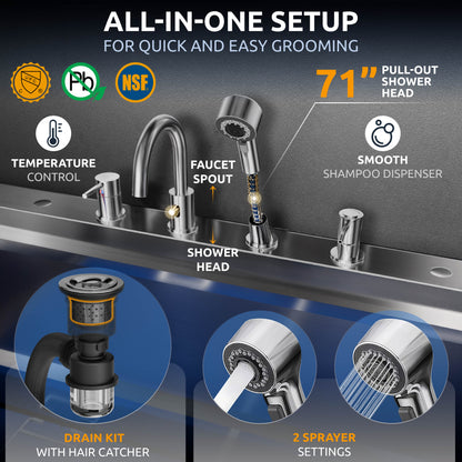 KANIS - Professional Stainless Steel Dog Bathing Station (Black)