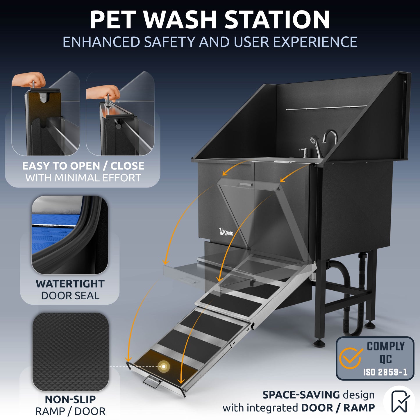 KANIS - Professional Stainless Steel Dog Bathing Station (Black)