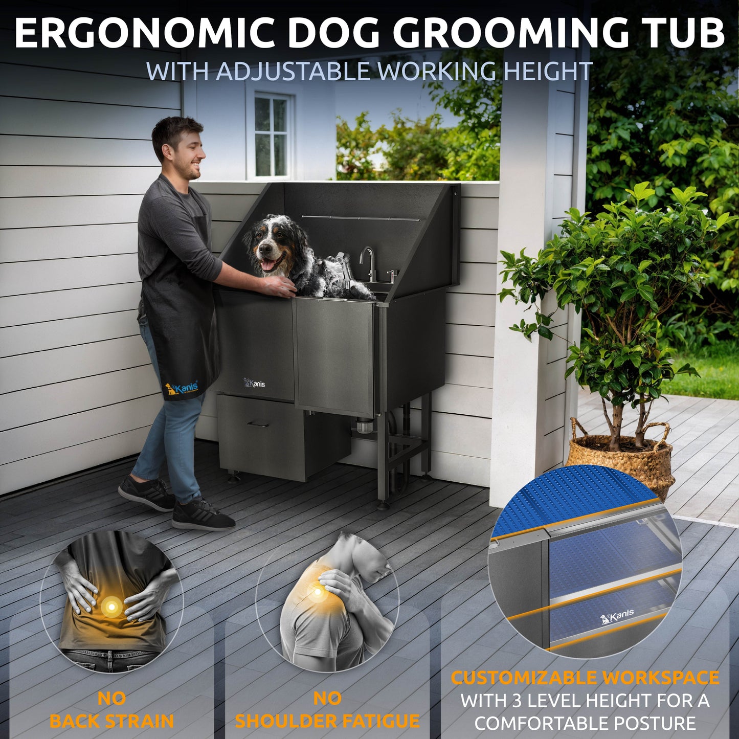 KANIS - Professional Stainless Steel Dog Bathing Station (Black)