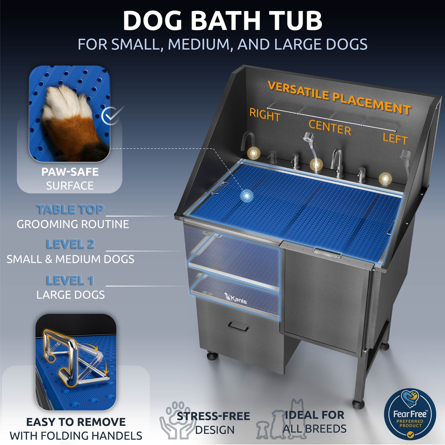 KANIS - Professional Stainless Steel Dog Bathing Station (Black)