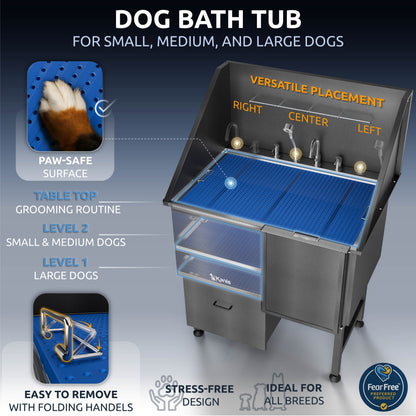 KANIS - Professional Stainless Steel Dog Bathing Station (Black)