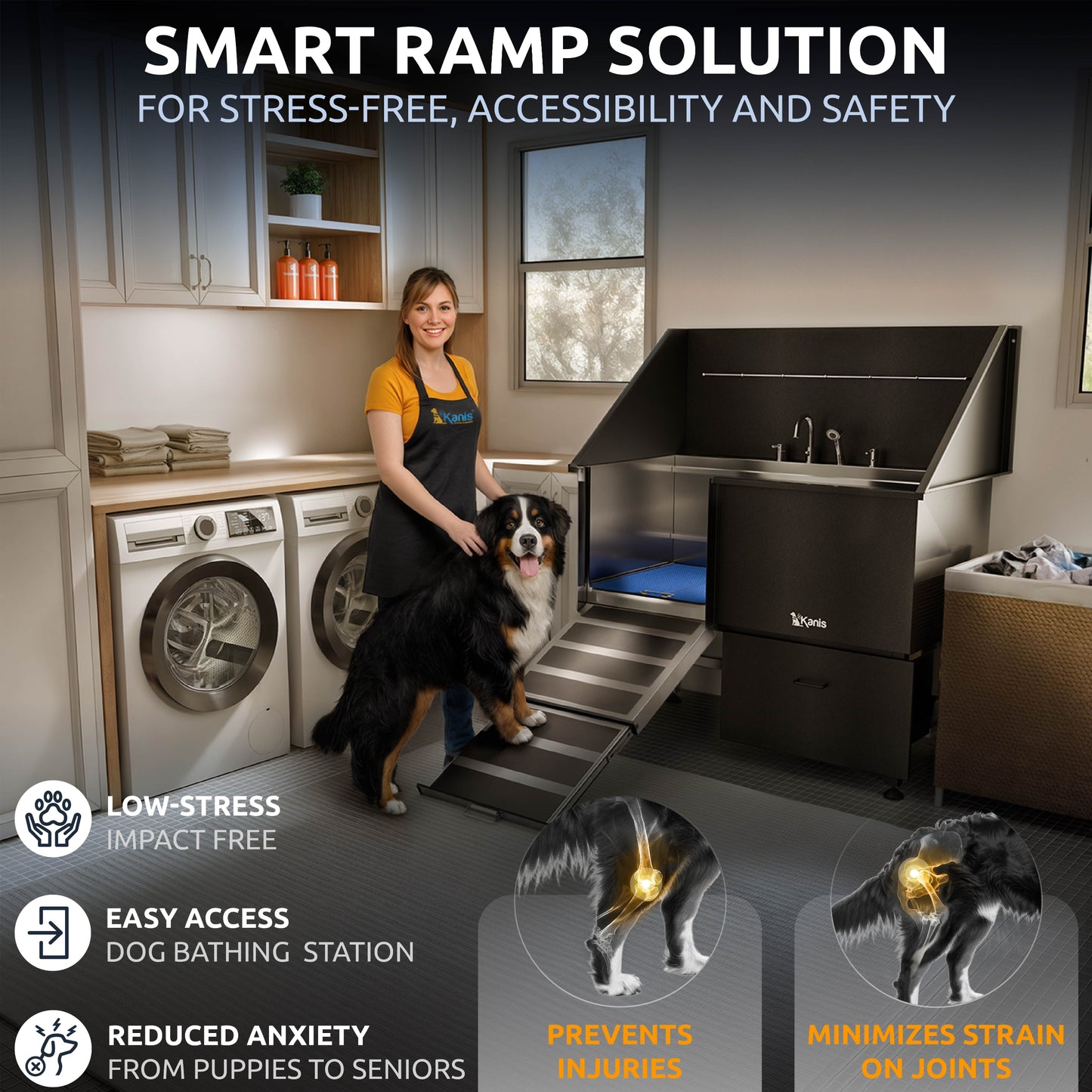 KANIS - Professional Stainless Steel Dog Bathing Station (Black)