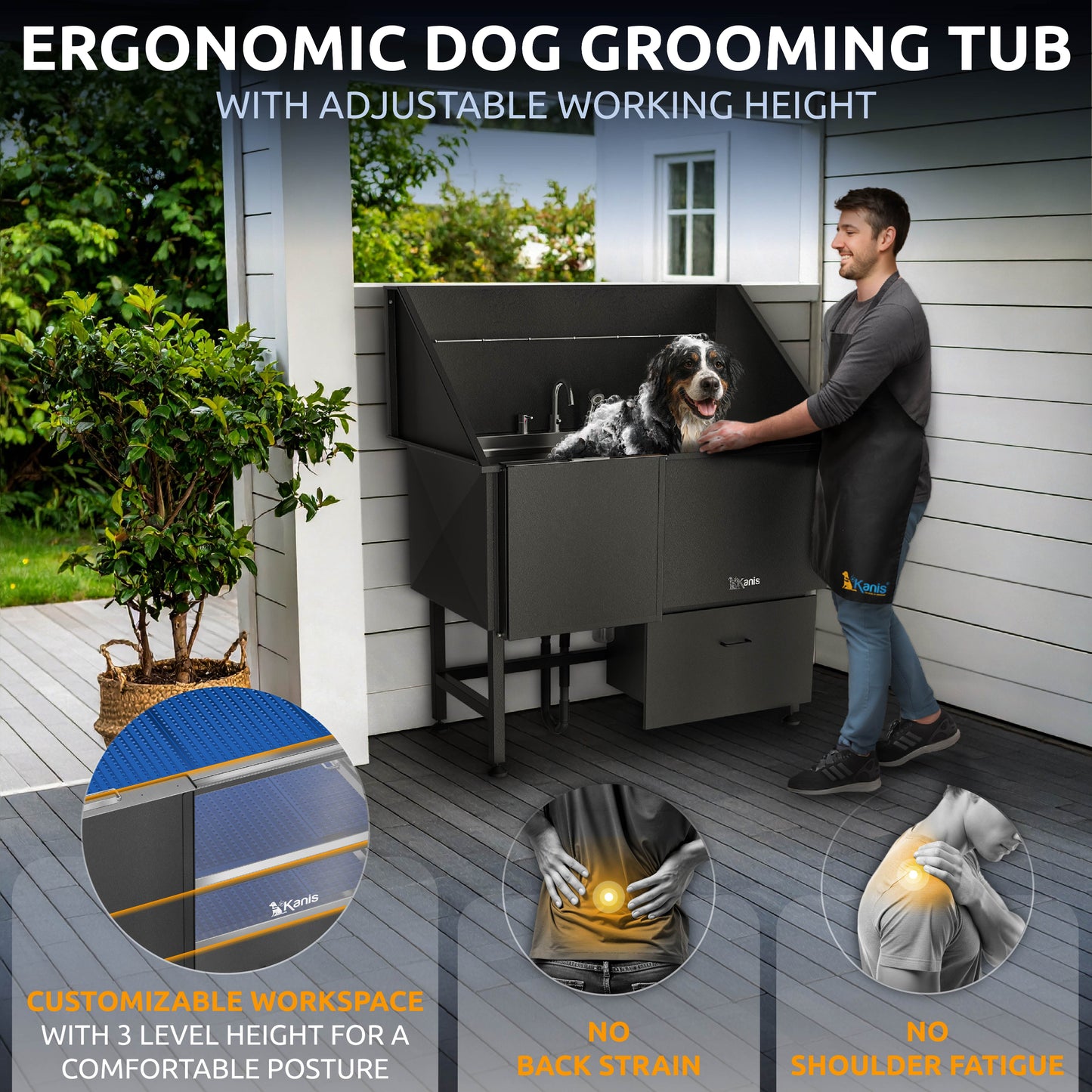 KANIS - Professional Stainless Steel Dog Bathing Station (Black)