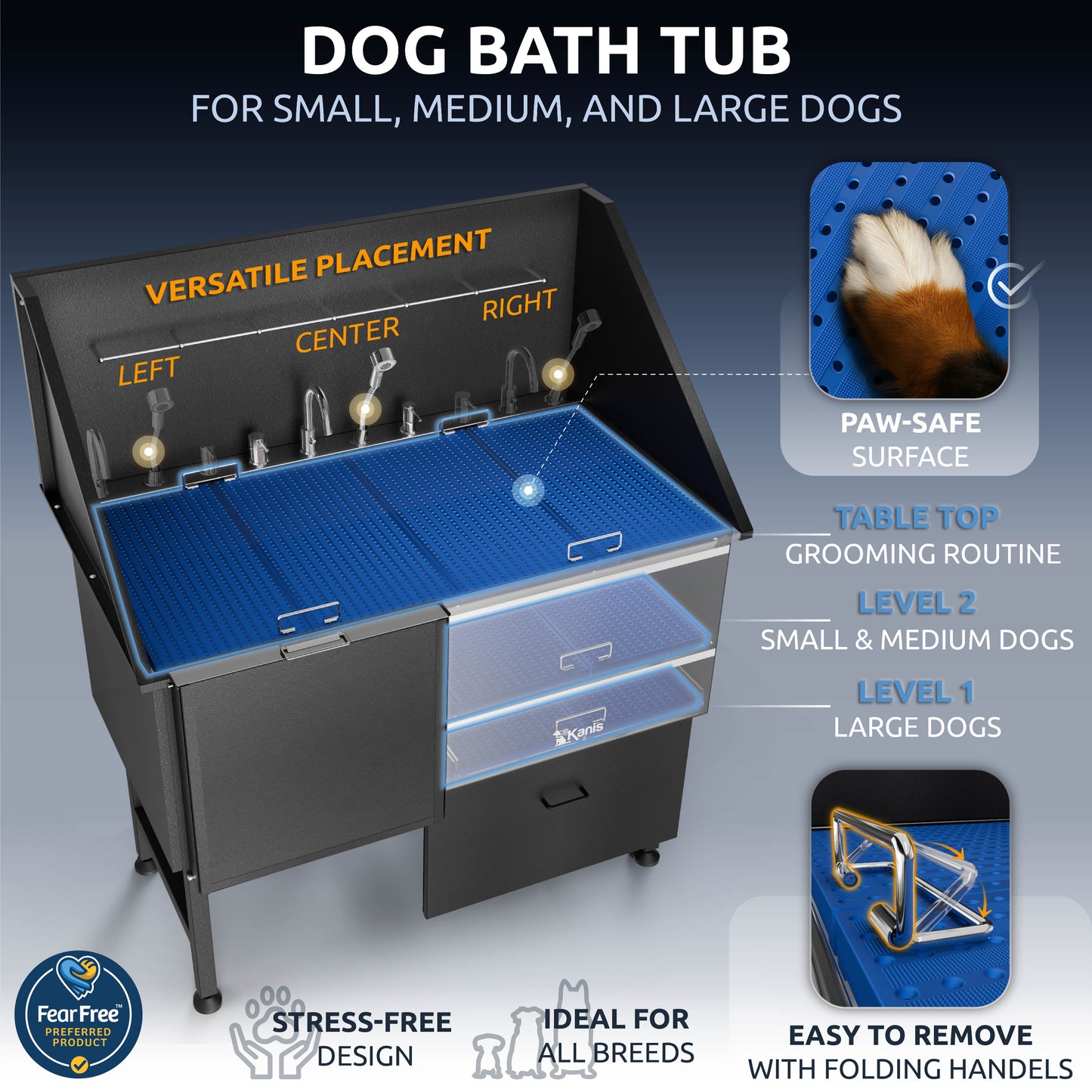 KANIS - Professional Stainless Steel Dog Bathing Station (Black)