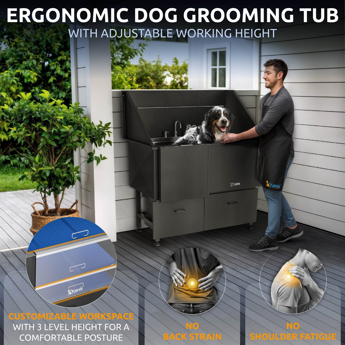 KANIS - Professional Stainless Steel Dog Bathing Station (Black)