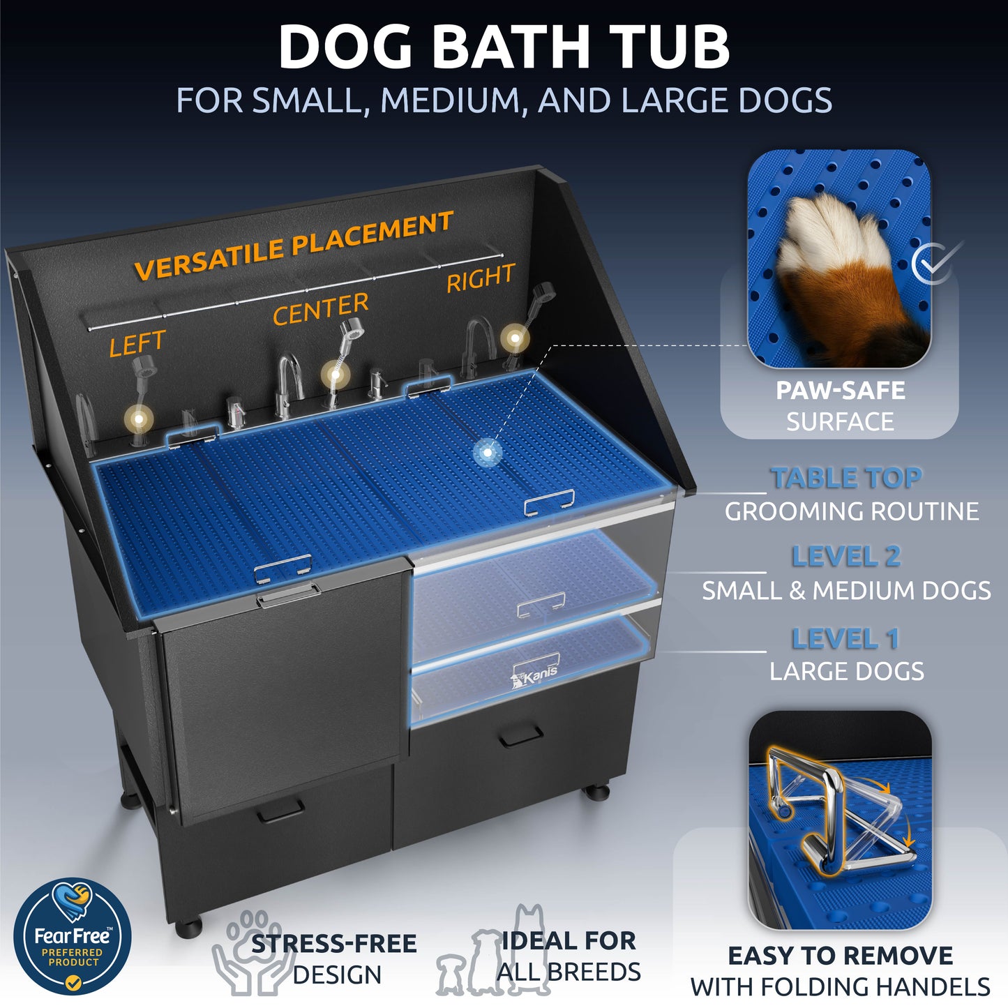 KANIS - Professional Stainless Steel Dog Bathing Station (Black)