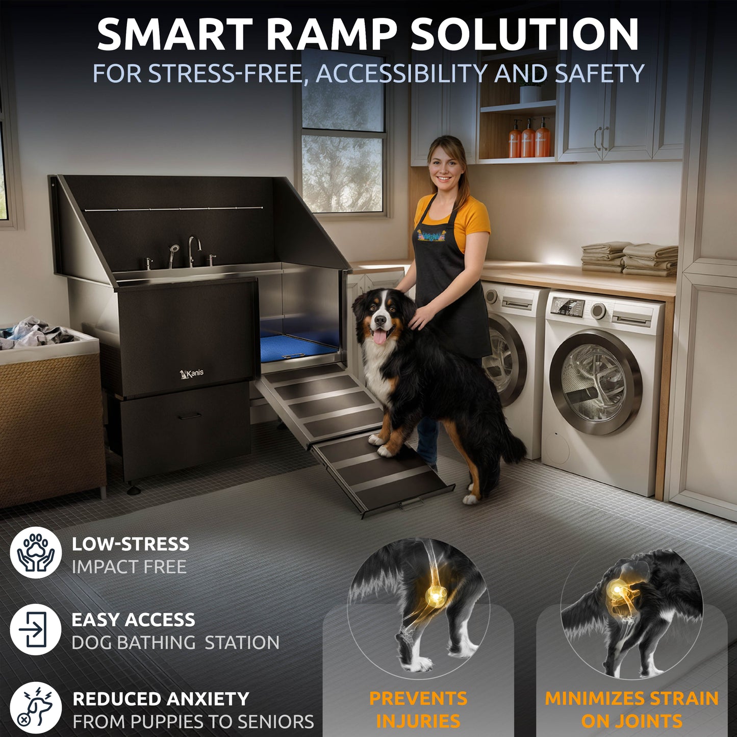 KANIS - Professional Stainless Steel Dog Bathing Station (Black)
