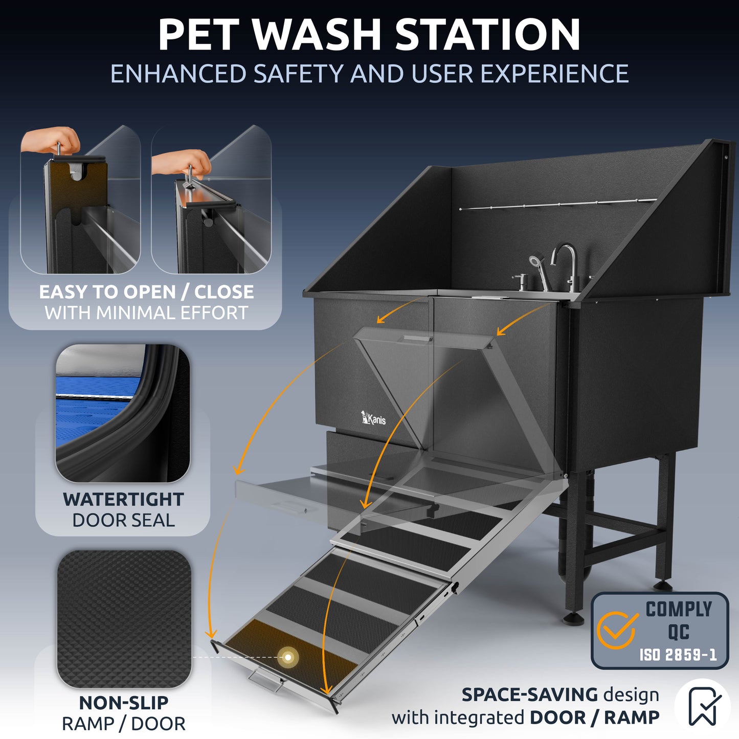 KANIS - Professional Stainless Steel Dog Bathing Station (Black)