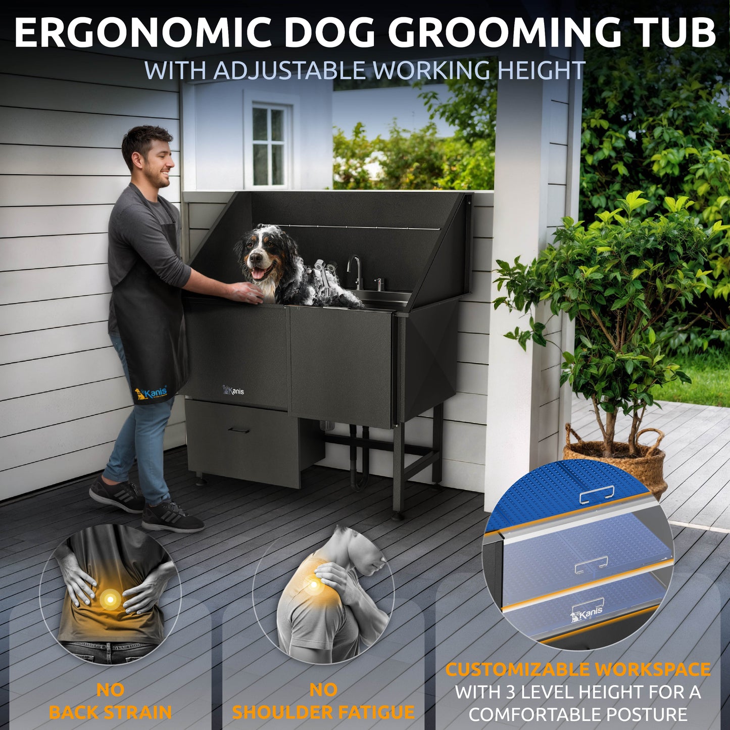 KANIS - Professional Stainless Steel Dog Bathing Station (Black)