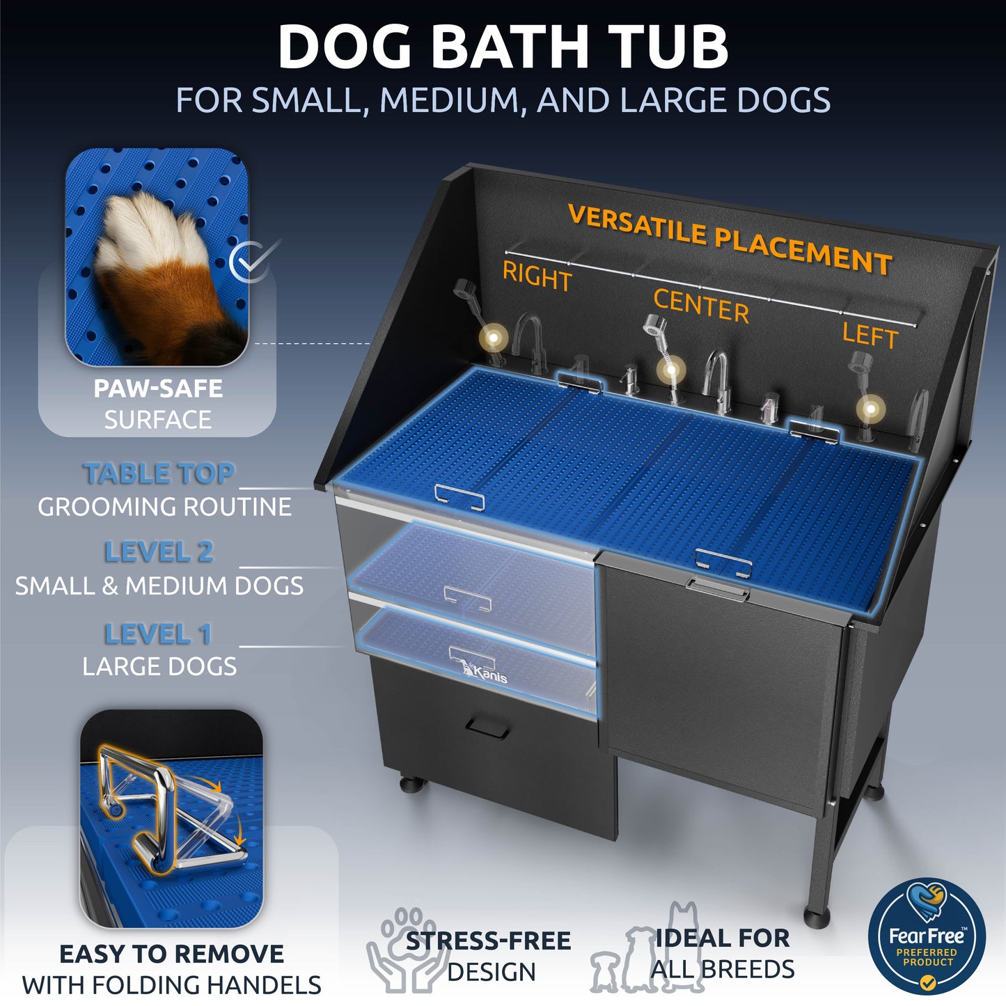 KANIS - Professional Stainless Steel Dog Bathing Station (Black)