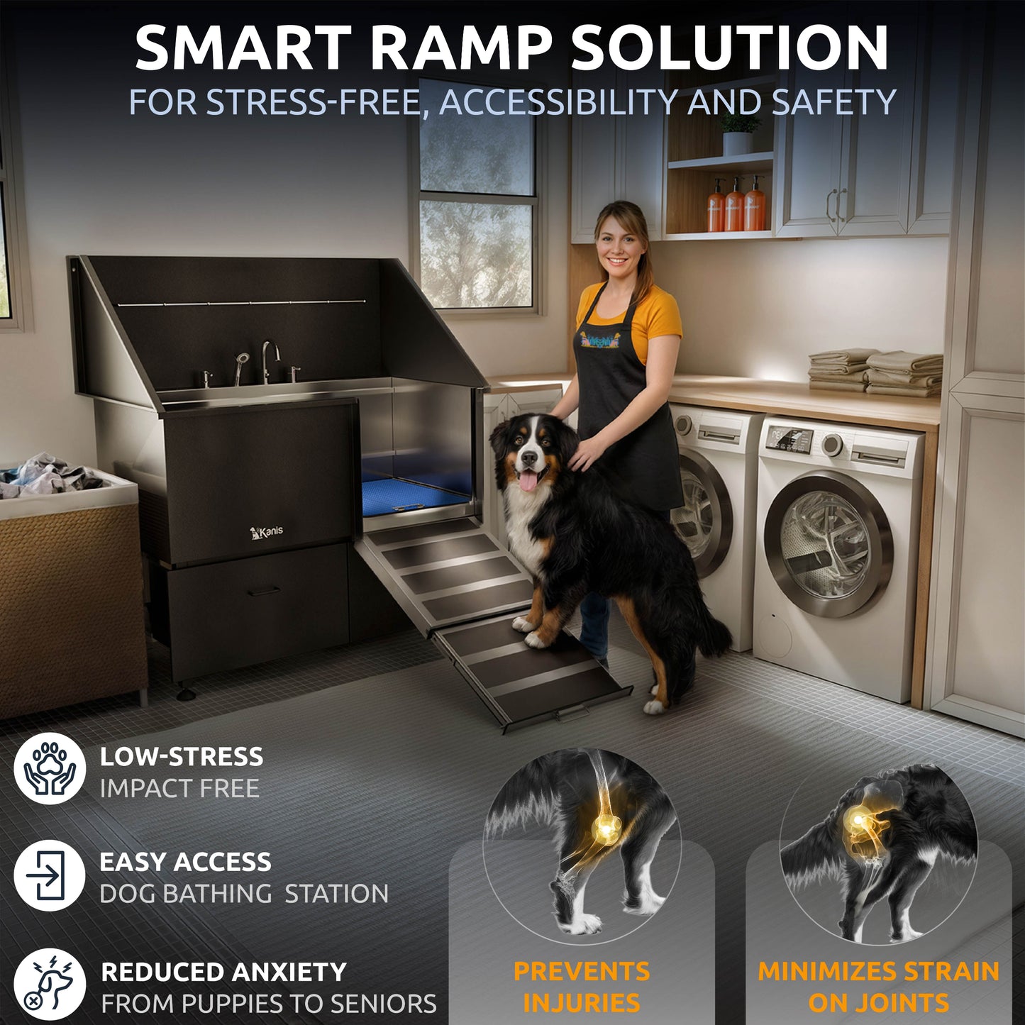 KANIS - Professional Stainless Steel Dog Bathing Station (Black)