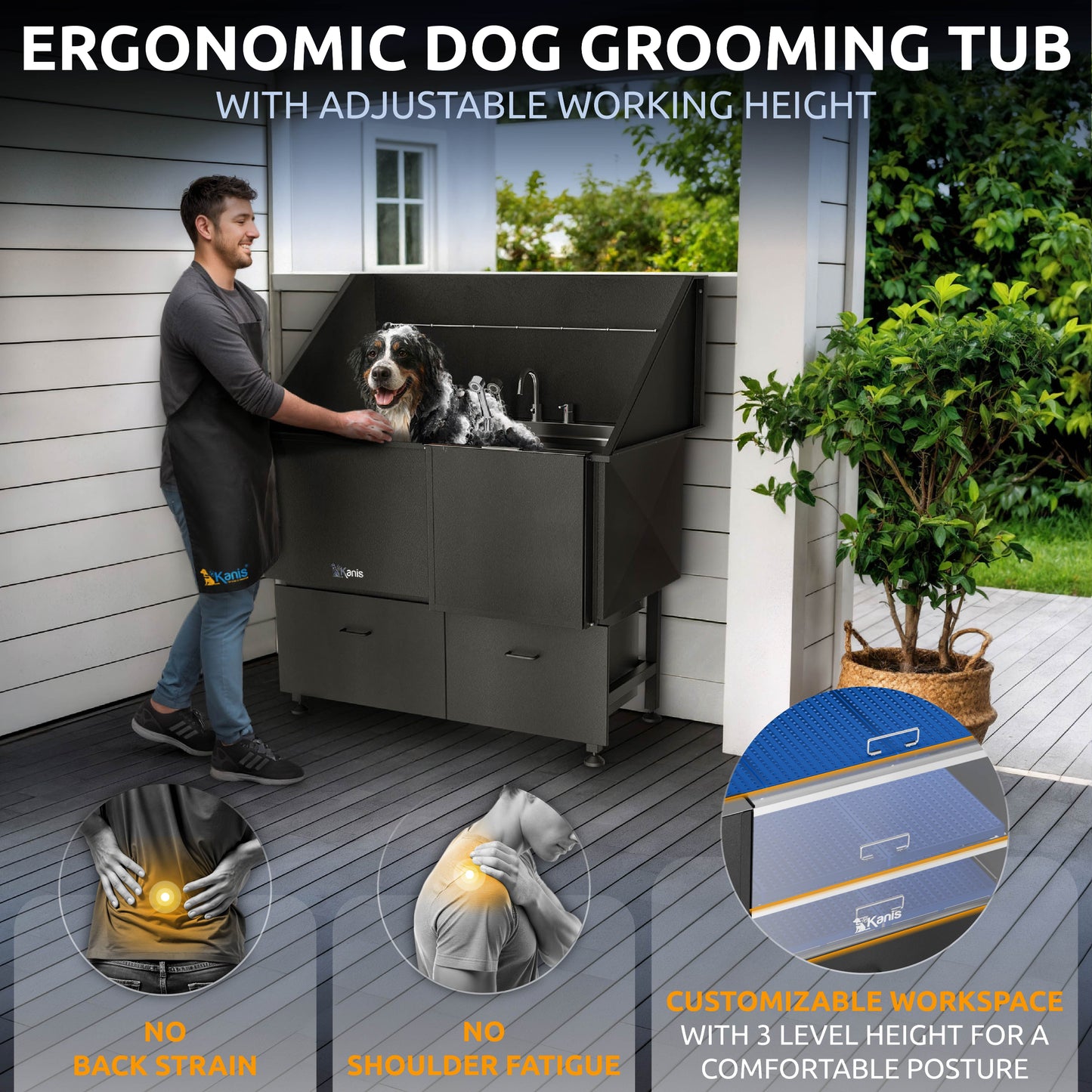 KANIS - Professional Stainless Steel Dog Bathing Station (Black)