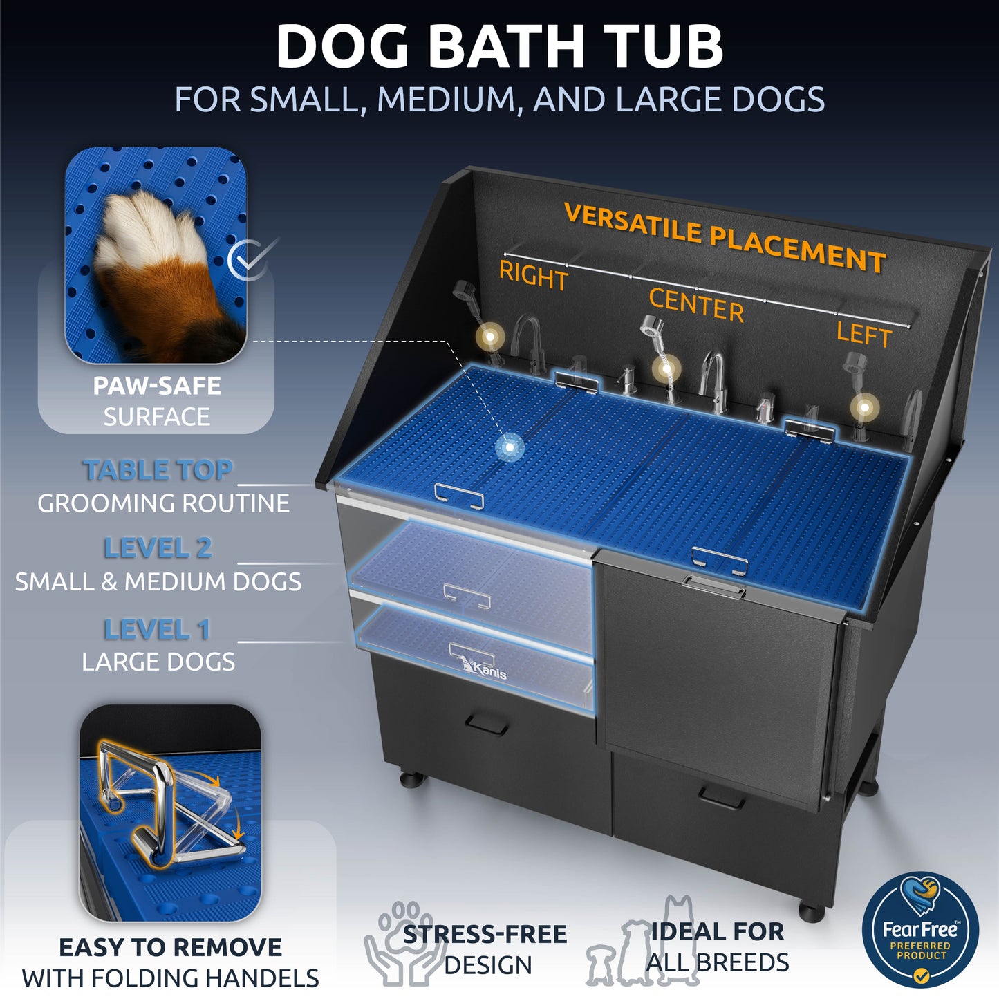 KANIS - Professional Stainless Steel Dog Bathing Station (Black)