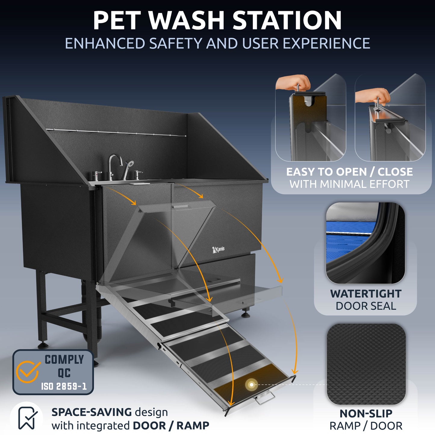 KANIS - Professional Stainless Steel Dog Bathing Station (Black)