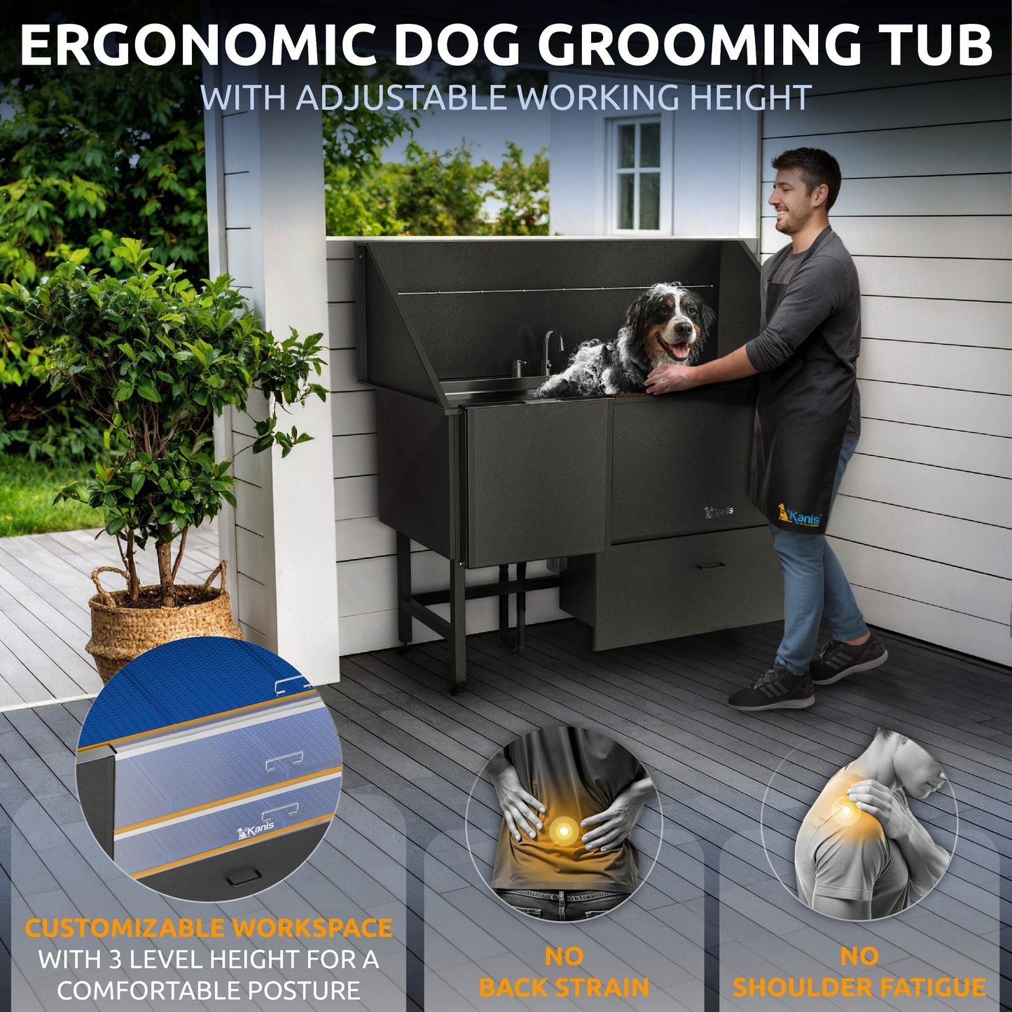 KANIS - Professional Stainless Steel Dog Bathing Station (Black)