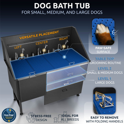 KANIS - Professional Stainless Steel Dog Bathing Station (Black)