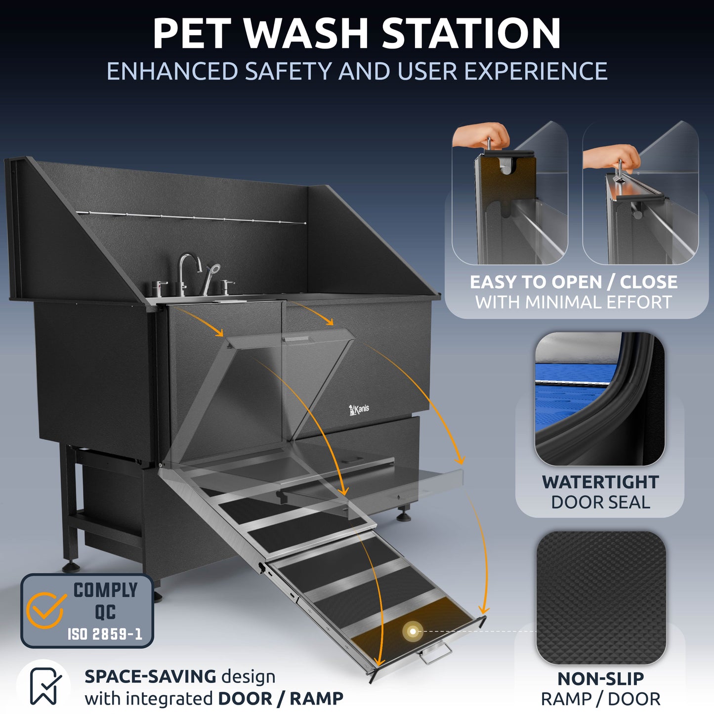 KANIS - Professional Stainless Steel Dog Bathing Station (Black)