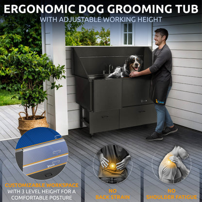 KANIS - Professional Stainless Steel Dog Bathing Station (Black)