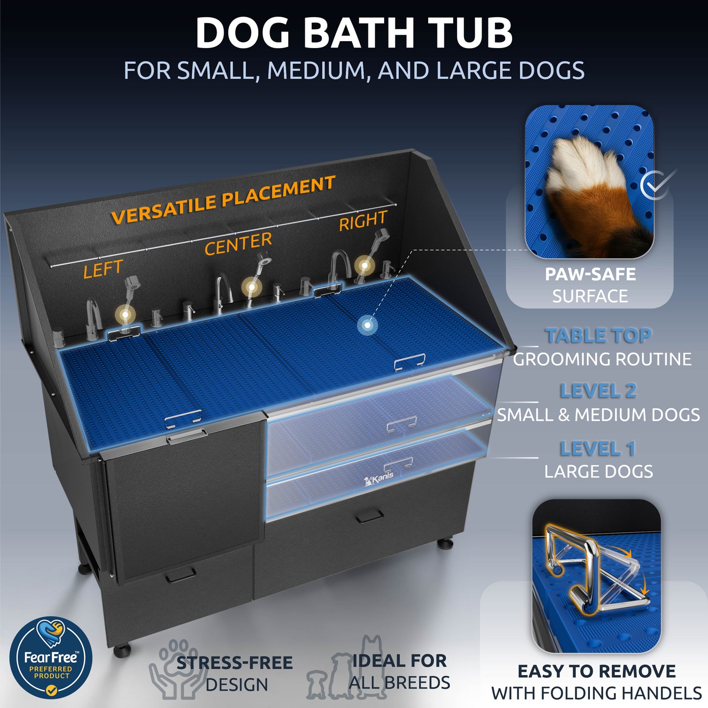 KANIS - Professional Stainless Steel Dog Bathing Station (Black)