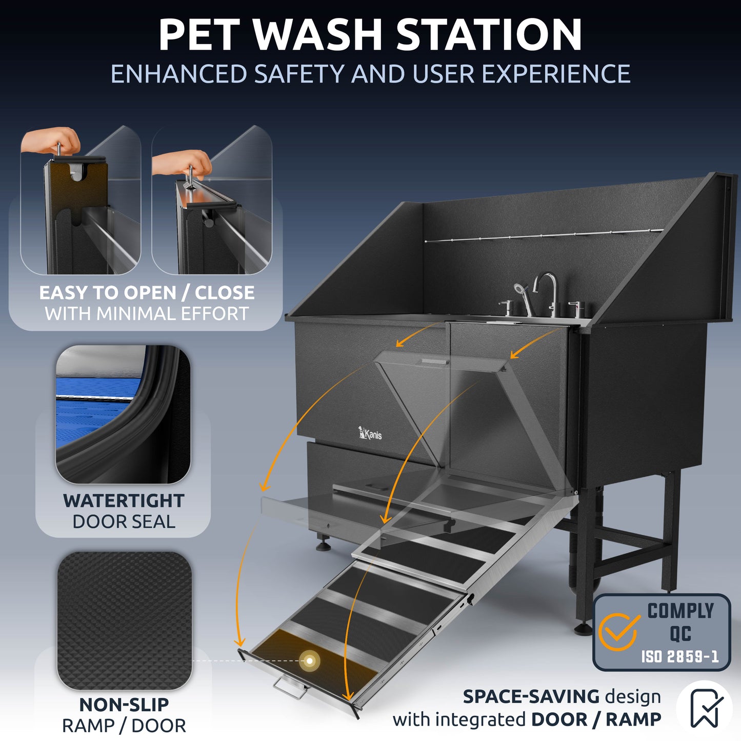 KANIS - Professional Stainless Steel Dog Bathing Station (Black)