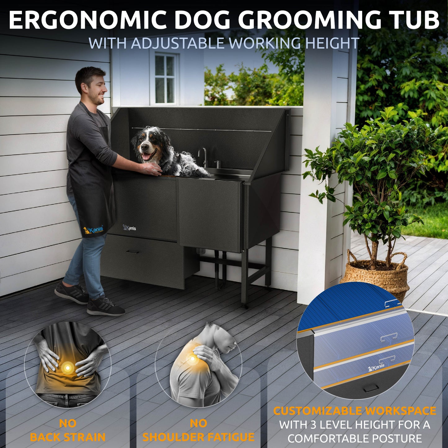 KANIS - Professional Stainless Steel Dog Bathing Station (Black)