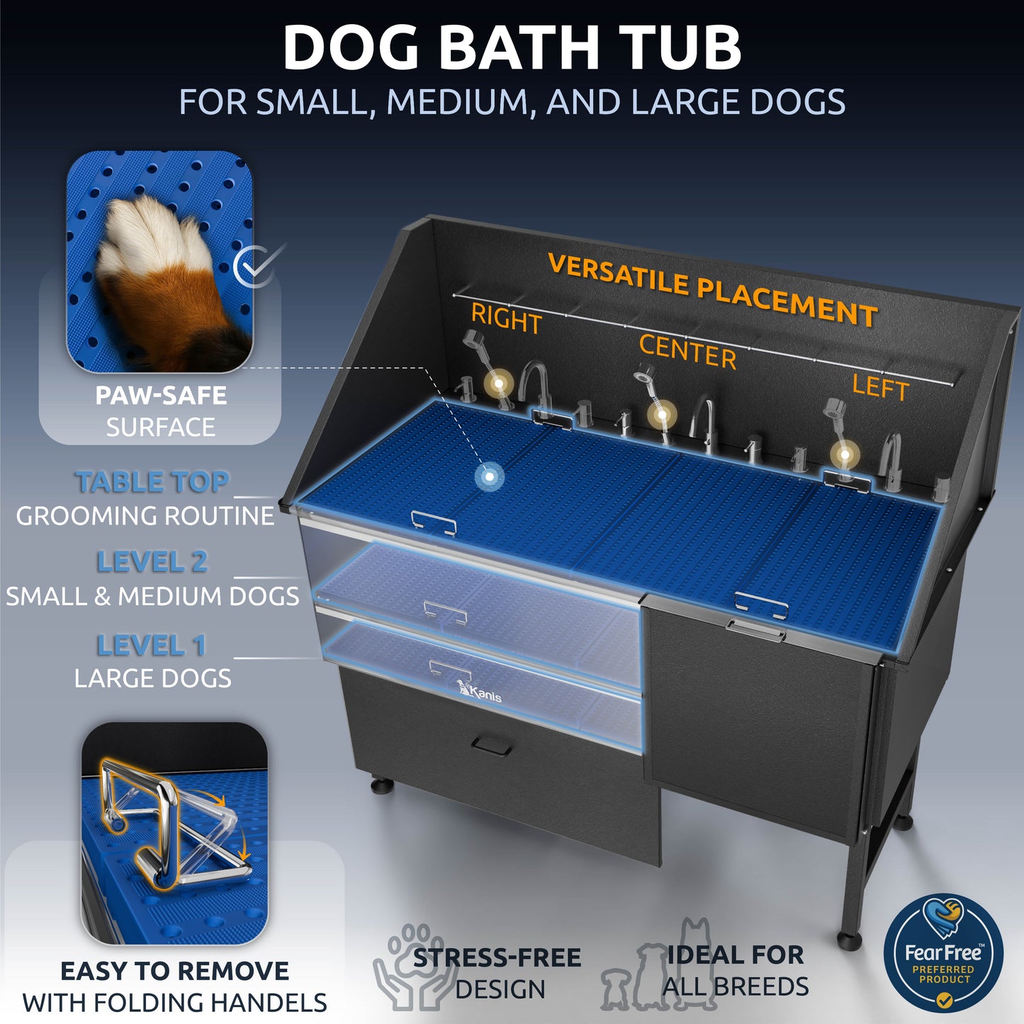 KANIS - Professional Stainless Steel Dog Bathing Station (Black)