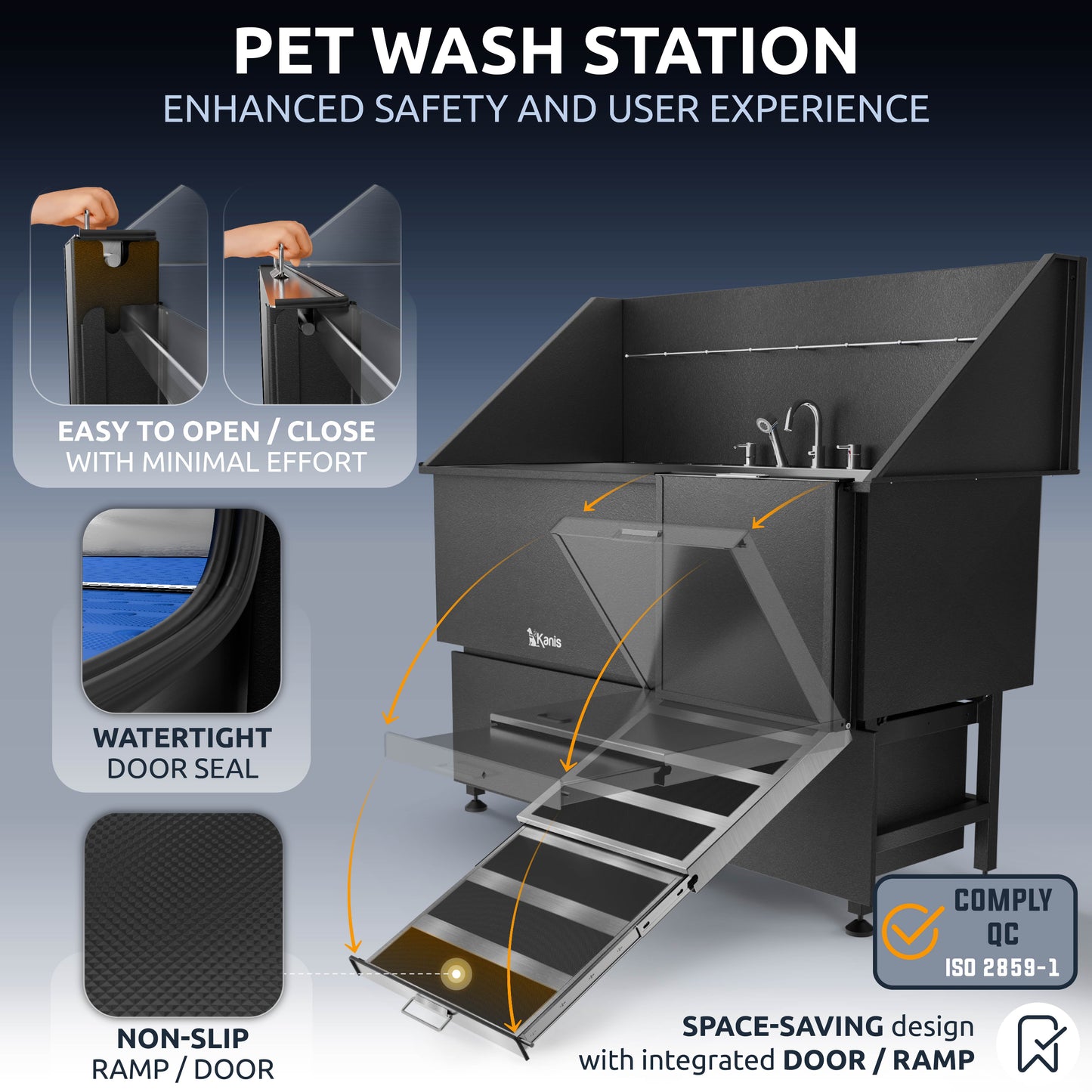 KANIS - Professional Stainless Steel Dog Bathing Station (Black)