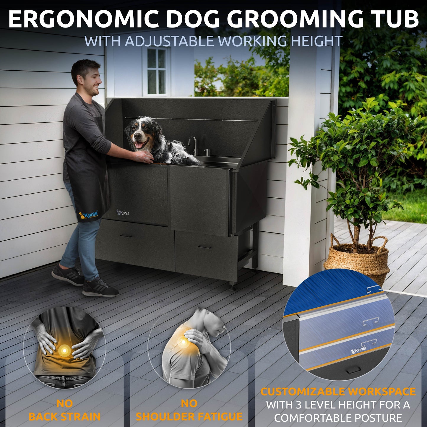 KANIS - Professional Stainless Steel Dog Bathing Station (Black)