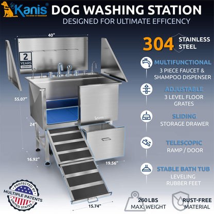 KANIS - Professional Stainless Steel Dog Bathing Station (Silver)