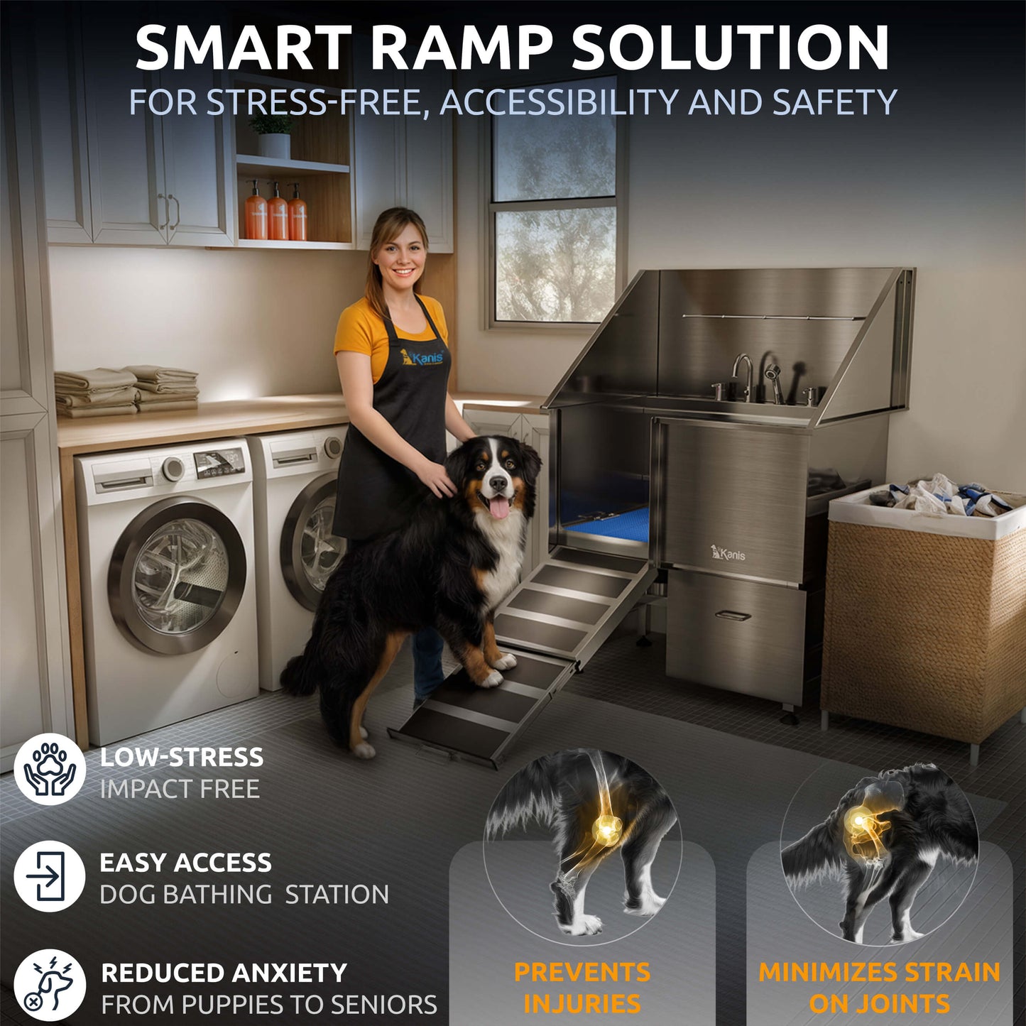 KANIS - Professional Stainless Steel Dog Bathing Station (Silver)