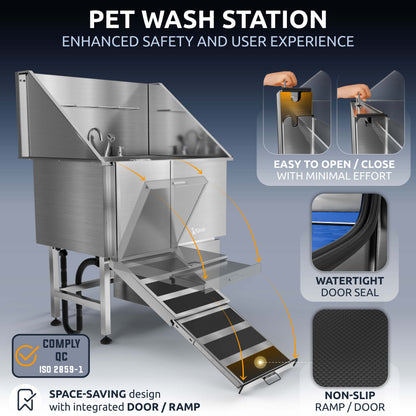 KANIS - Professional Stainless Steel Dog Bathing Station (Silver)