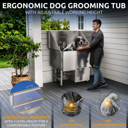 KANIS - Professional Stainless Steel Dog Bathing Station (Silver)