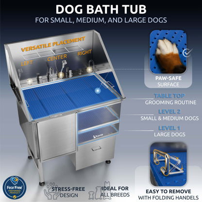 KANIS - Professional Stainless Steel Dog Bathing Station (Silver)