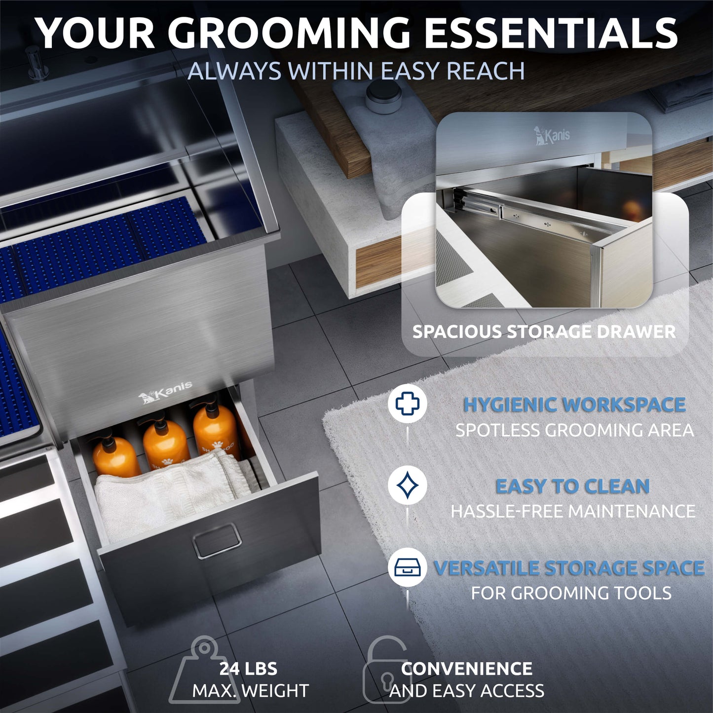 KANIS - Professional Stainless Steel Dog Bathing Station (Silver)