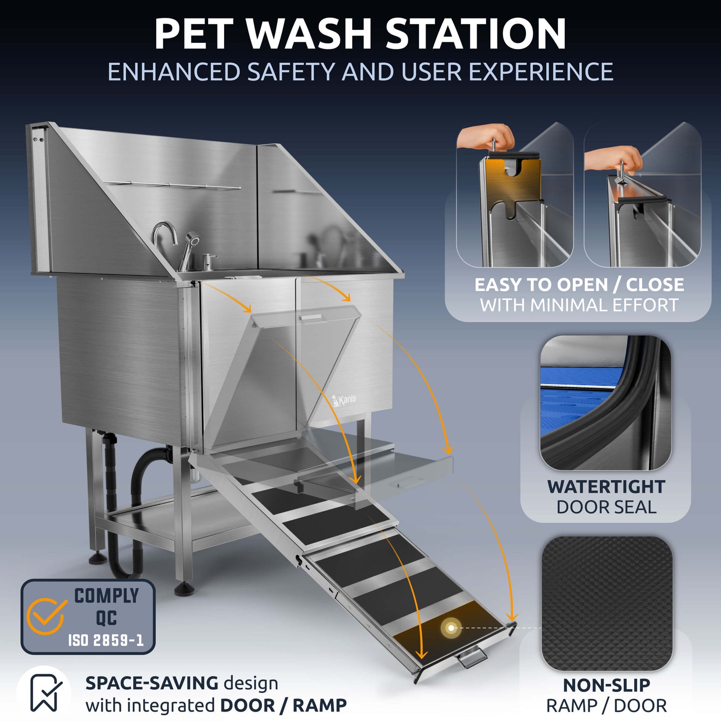 KANIS - Professional Stainless Steel Dog Bathing Station (Silver)
