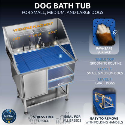 KANIS - Professional Stainless Steel Dog Bathing Station (Silver)