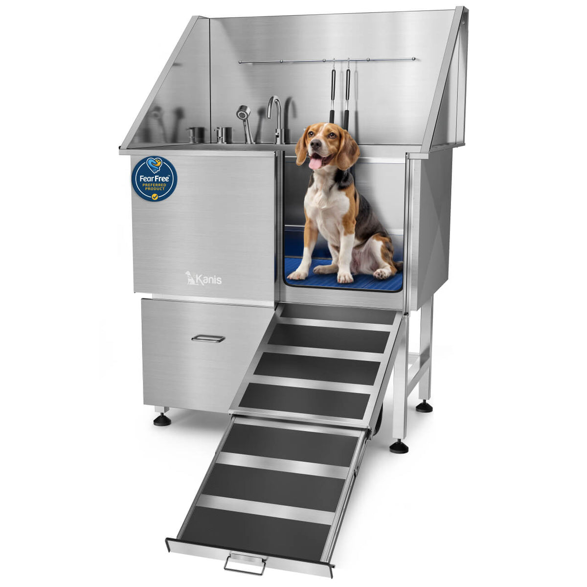 KANIS 40" Dog Wash Station - Silver, Right Ramp, 1 Drawer