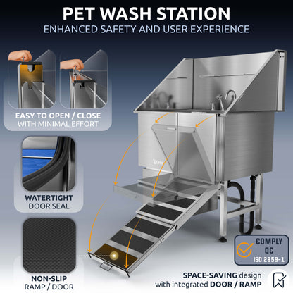 KANIS - Professional Stainless Steel Dog Bathing Station (Silver)