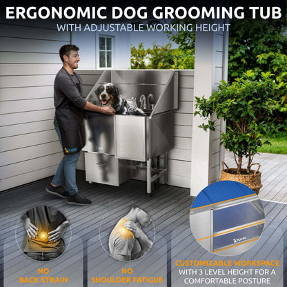 KANIS - Professional Stainless Steel Dog Bathing Station (Silver)