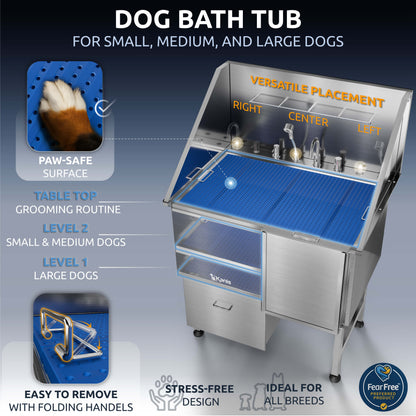 KANIS - Professional Stainless Steel Dog Bathing Station (Silver)